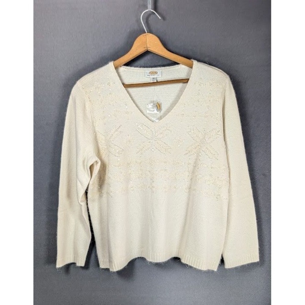 Talbots Beaded Sequin Sweater 2X PETITE Angora Cashmere Wool Blend Snowflake NEW